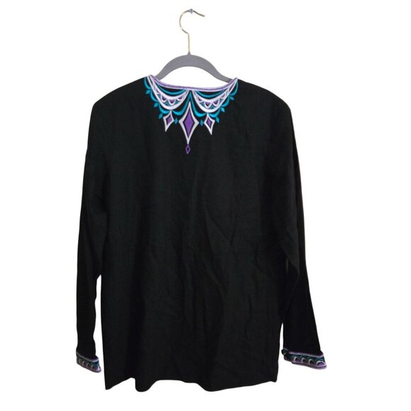Bob Mackie NWT Art To Wear Embroidered Black Linen Blend Tunic Size S - Picture 2 of 7
